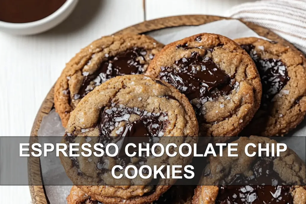ESPRESSO CHOCOLATE CHIP COOKIES centered hero view, clean and uncluttered