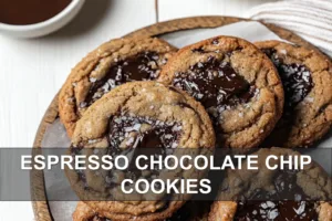 Irresistible Espresso Chocolate Chip Cookies Everyone Loves ESPRESSO CHOCOLATE CHIP COOKIES centered hero view, clean and uncluttered