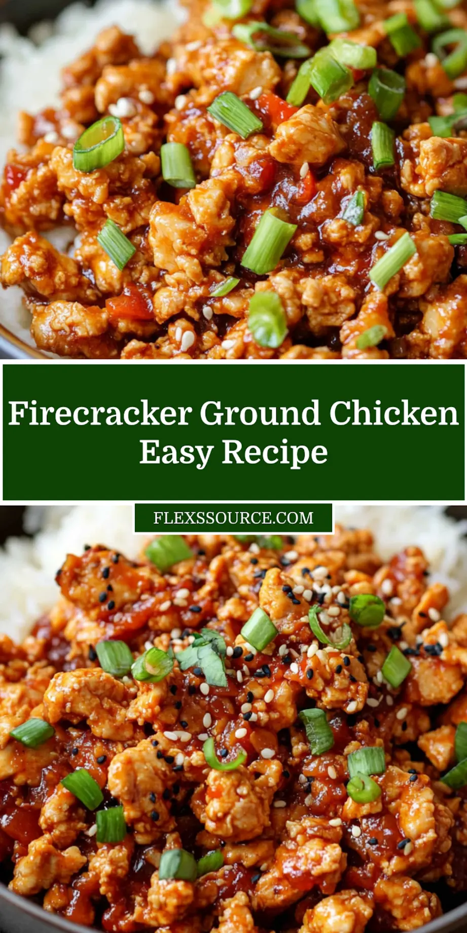 Firecracker Ground Chicken Recipe: Simple and Delicious 3 FIRECRACKER GROUND CHICKEN centered hero view, clean and uncluttered_pin