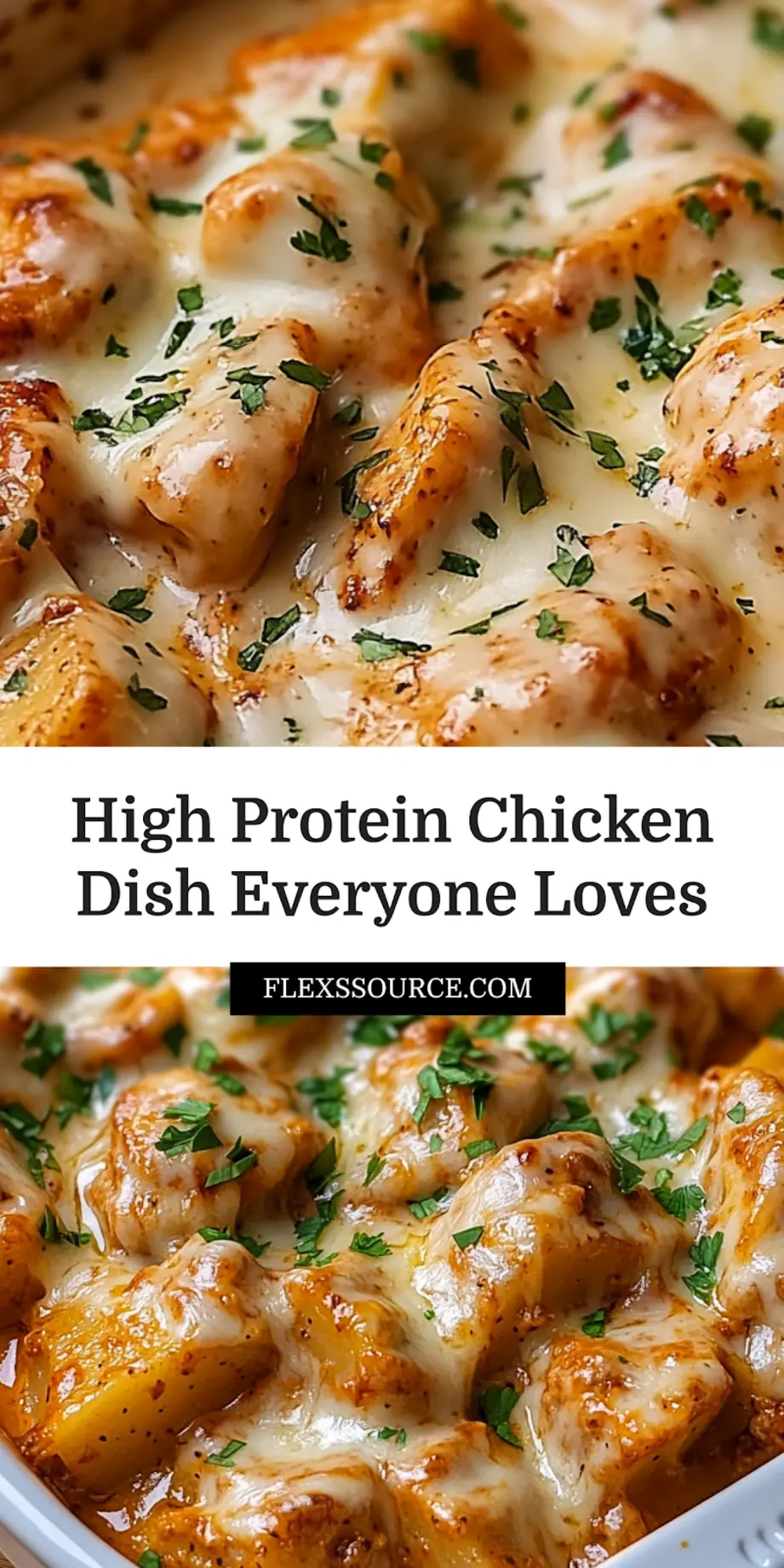 High Protein Creamy Garlic Cheesy Chicken Meal Magic 3 HIGH PROTEIN CREAMY GARLIC CHEESY CHICKEN POTATOES centered hero view, clean and uncluttered_pin