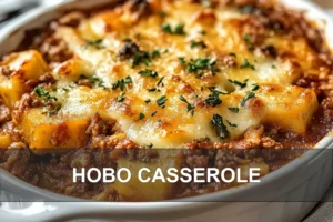 Hobo Casserole: Easy Quick Delicious Dinner HOBO CASSEROLE centered hero view, clean and uncluttered