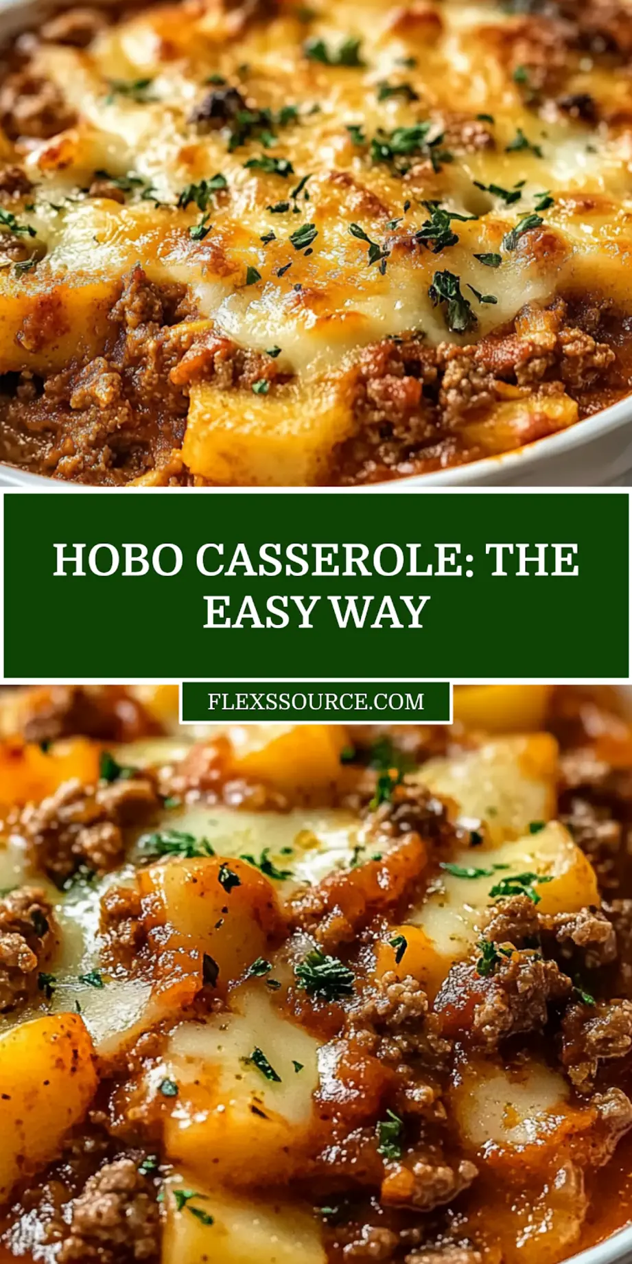 Hobo Casserole: Easy Quick Delicious Dinner 3 HOBO CASSEROLE centered hero view, clean and uncluttered_pin