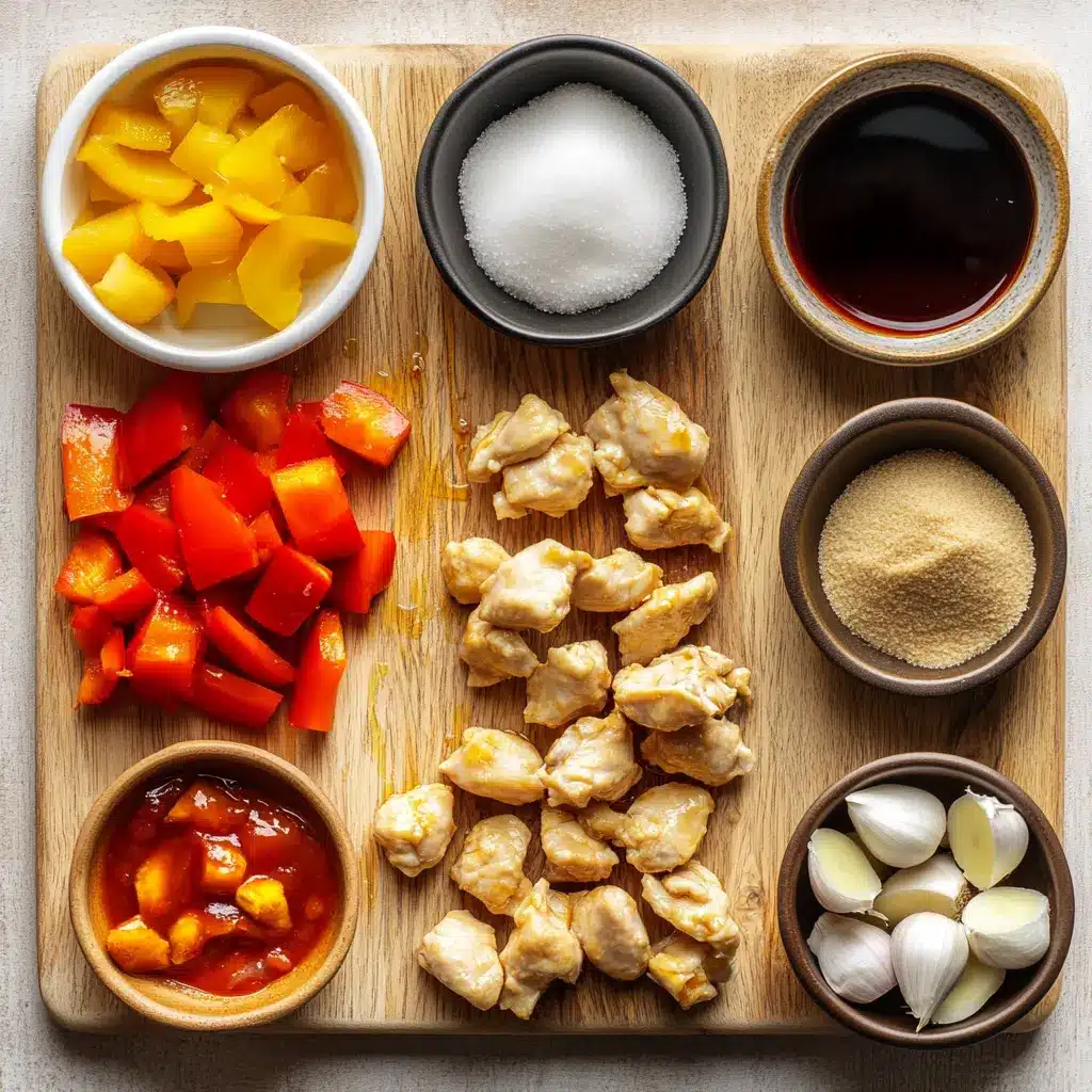 Golden-crisp Air Fryer Sweet and Sour Chicken with vibrant bell peppers and a glossy sauce, ready to serve.