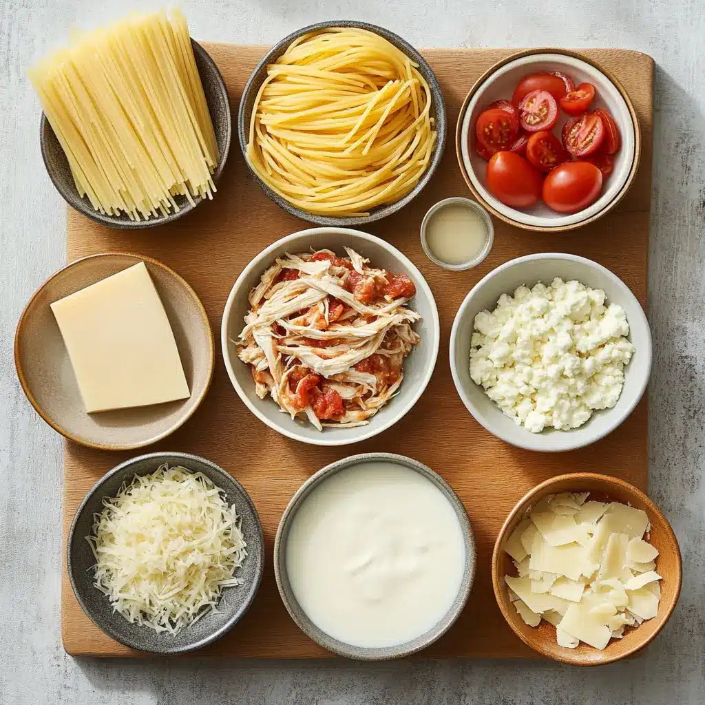 Cheesy Chicken Spaghetti Casserole Recipe - Comforting and Easy 2 CHEESY CHICKEN SPAGHETTI CASSEROLE RECIPE centered hero view, clean and uncluttered