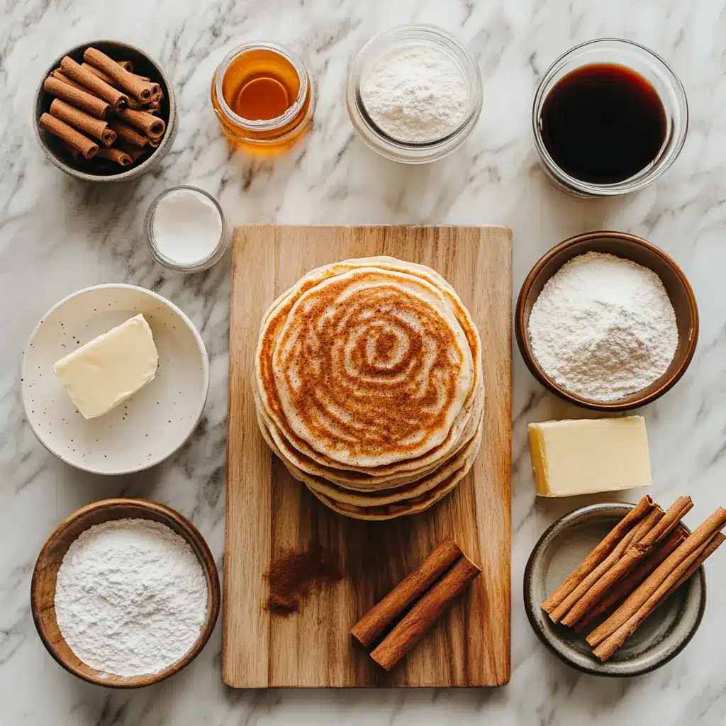 Cinnamon Roll Pancakes for a Delicious Breakfast Feast 2 CINNAMON ROLL PANCAKES centered hero view, clean and uncluttered