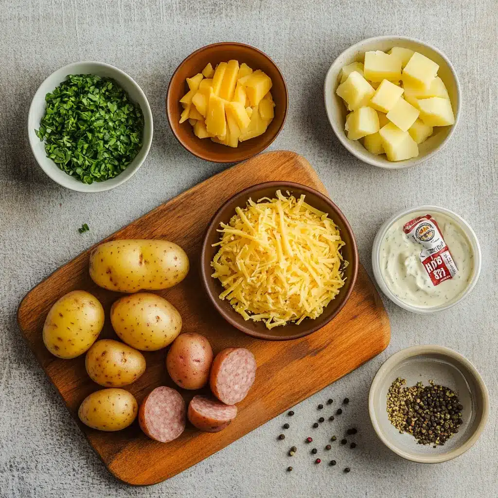 Easy Cheesy Ranch Potatoes and Smoked Sausage Feast 2 EASY CHEESY RANCH POTATOES AND SMOKED SAUSAGE centered hero view, clean and uncluttered