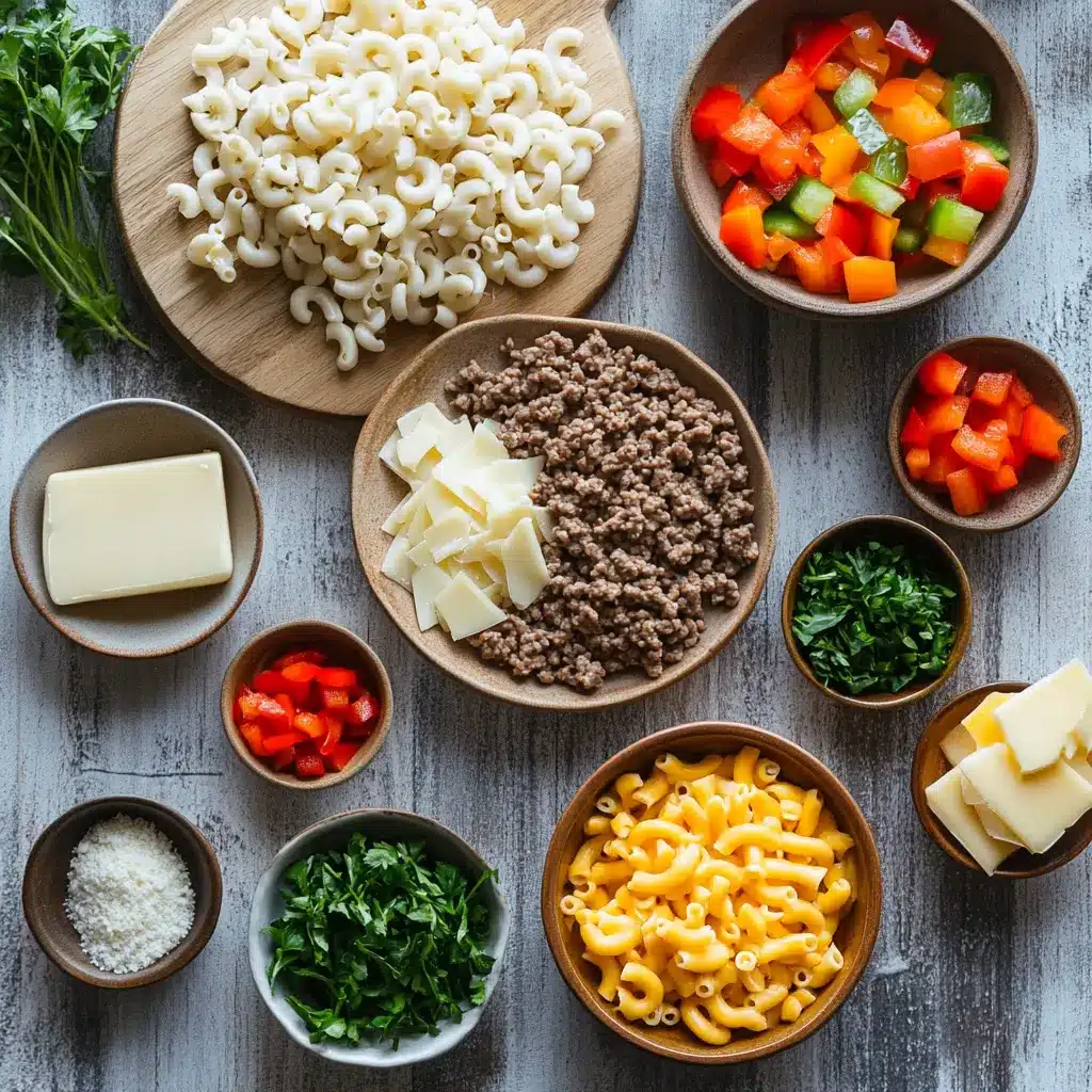 High Protein Creamy Philly Cheesesteak Mac Delicious Meal 2 HIGH PROTEIN CREAMY PHILLY CHEESESTEAK MAC CHEESE centered hero view, clean and uncluttered