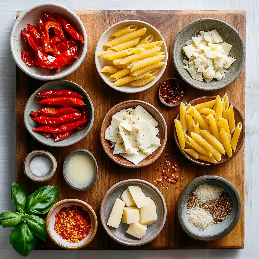 High-Protein Creamy Roasted Red Pepper Pasta Recipe - Delicious & Easy 3 HIGH PROTEIN CREAMY ROASTED RED PEPPER PASTA centered hero view, clean and uncluttered