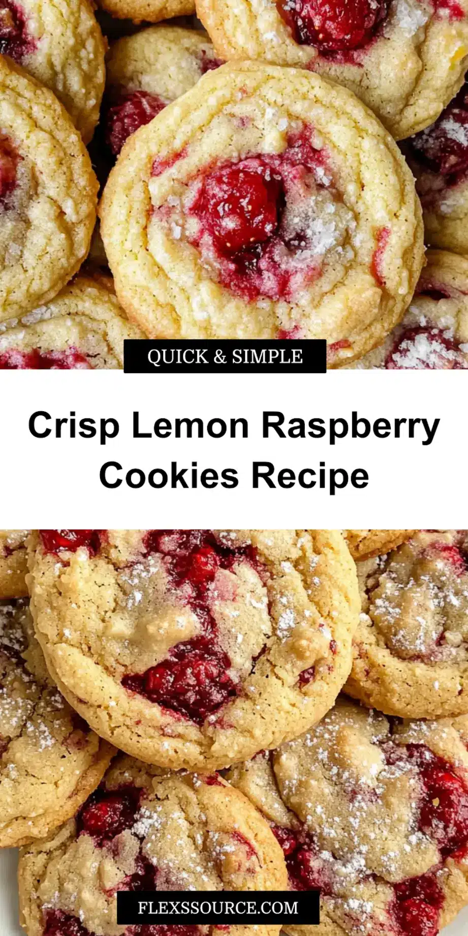 Easy Lemon Raspberry Cookies Recipe for Sweet Lovers 4 Delicious lemon raspberry cookies with a delicate crumb and juicy berry bursts on a rustic wooden board, ready for a Pinterest share