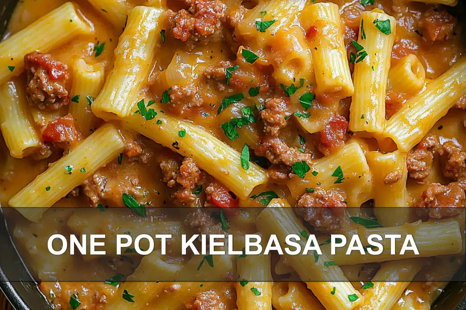 One Pot Kielbasa Pasta - Quick and Delicious Recipe! 2 ONE POT KIELBASA PASTA centered hero view, clean and uncluttered