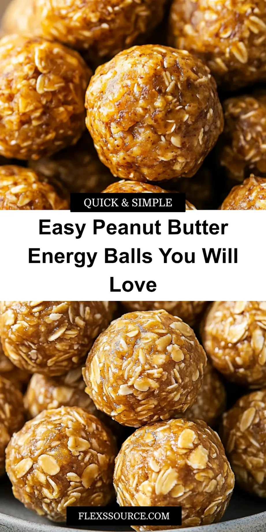 Peanut Butter Energy Balls: Quick Delicious Snacks 3 PEANUT BUTTER ENERGY BALLS centered hero view, clean and uncluttered_pin