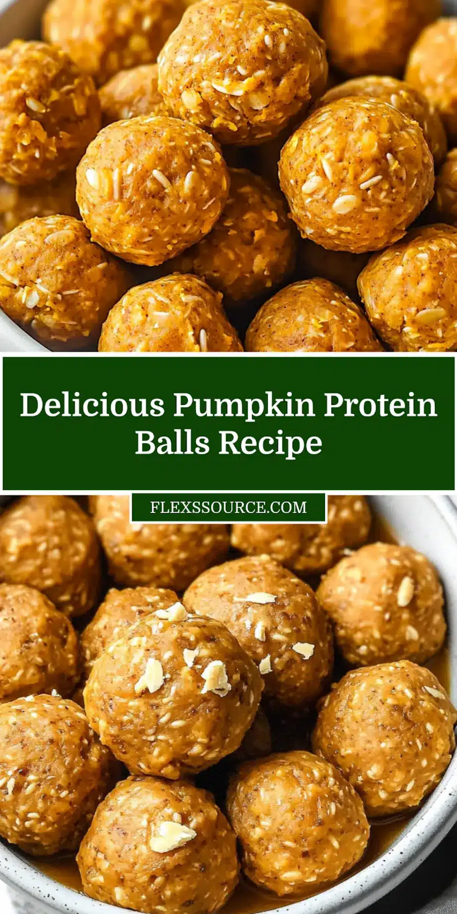 Pumpkin Protein Balls Easy and Delicious Fall Recipe 3 PUMPKIN PROTEIN BALLS centered hero view, clean and uncluttered_pin