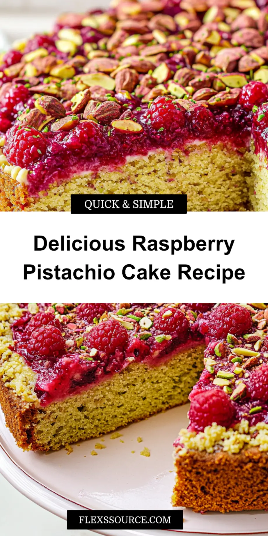 Easy Raspberry Pistachio Cake for Spring Baking 4 RASPBERRY PISTACHIO CAKE centered hero view, clean and uncluttered_pin