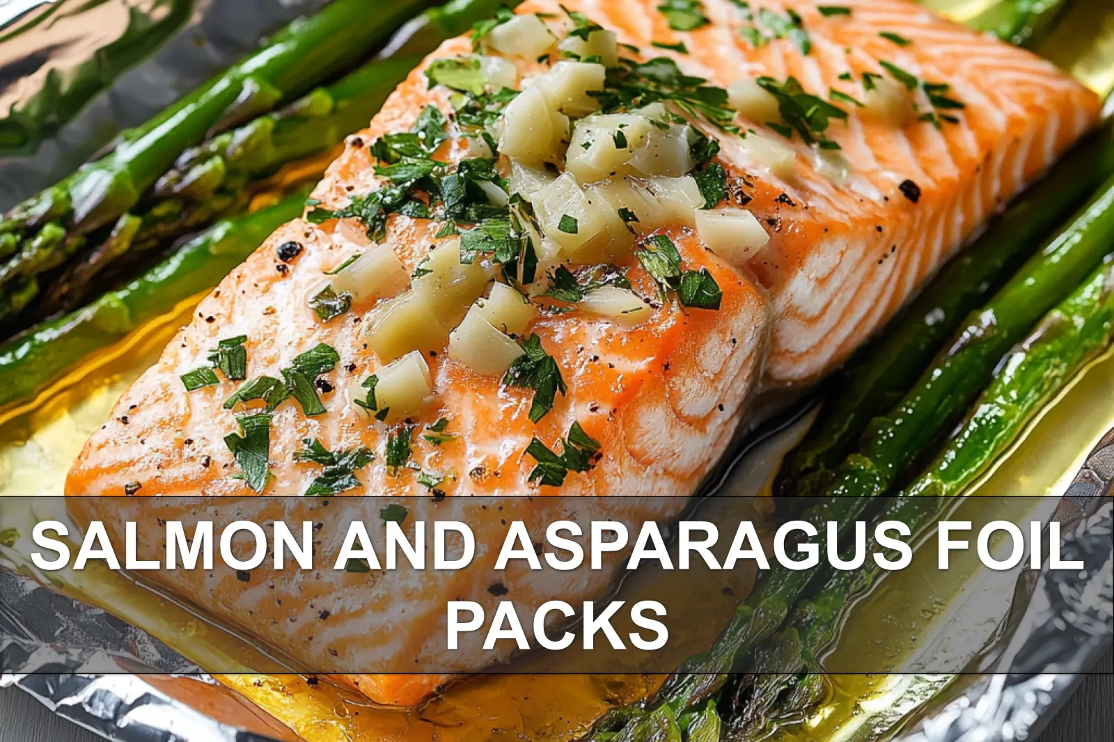 SALMON AND ASPARAGUS FOIL PACKS centered hero view, clean and uncluttered