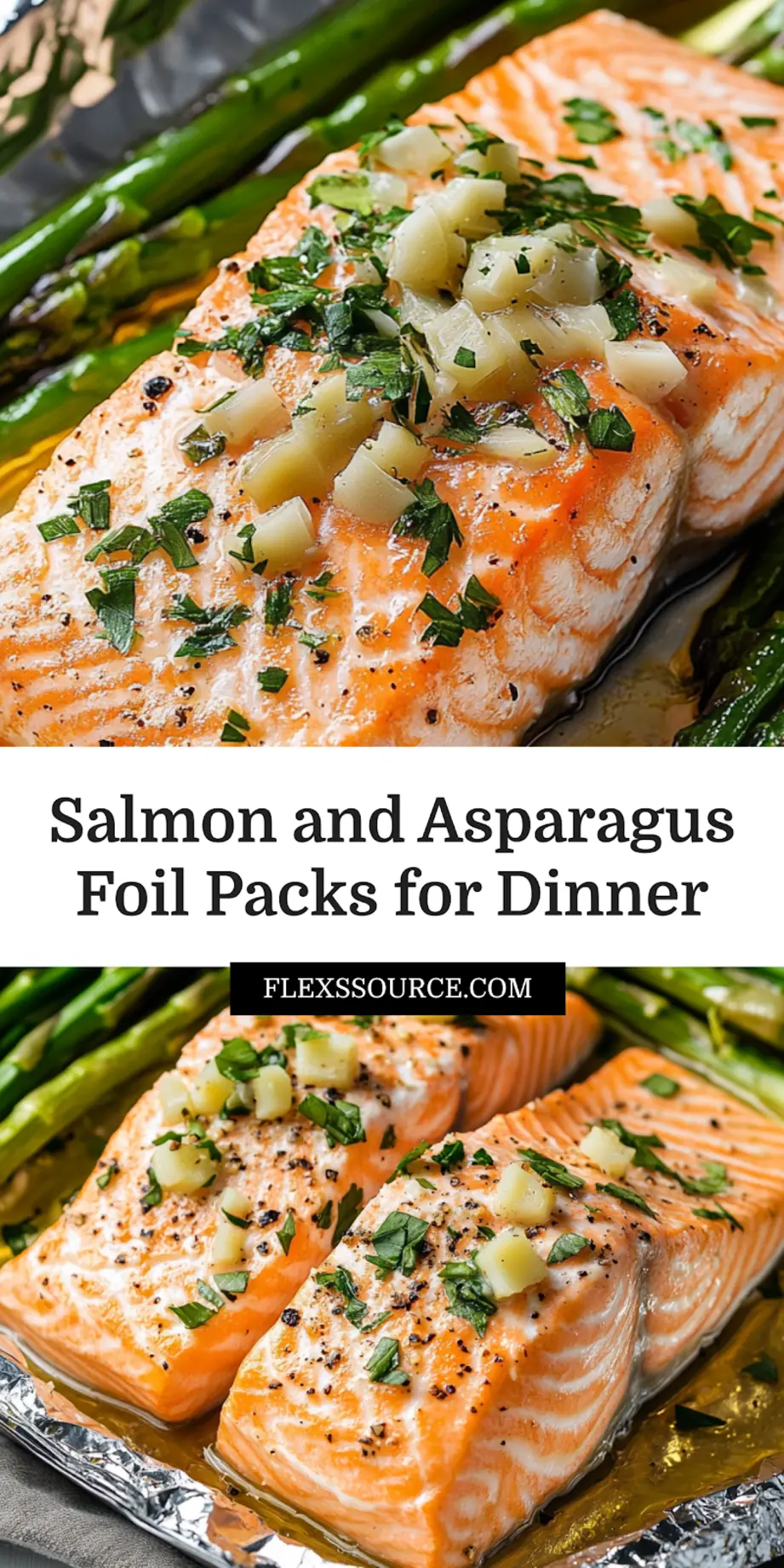SALMON AND ASPARAGUS FOIL PACKS centered hero view, clean and uncluttered_pin