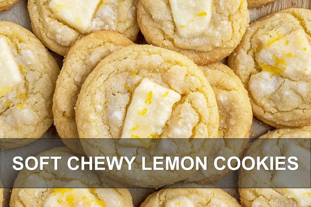 SOFT CHEWY LEMON COOKIES centered hero view, clean and uncluttered