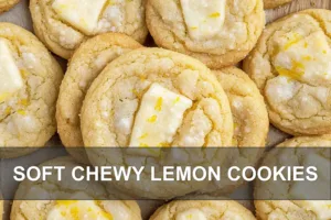 SOFT CHEWY LEMON COOKIES centered hero view, clean and uncluttered