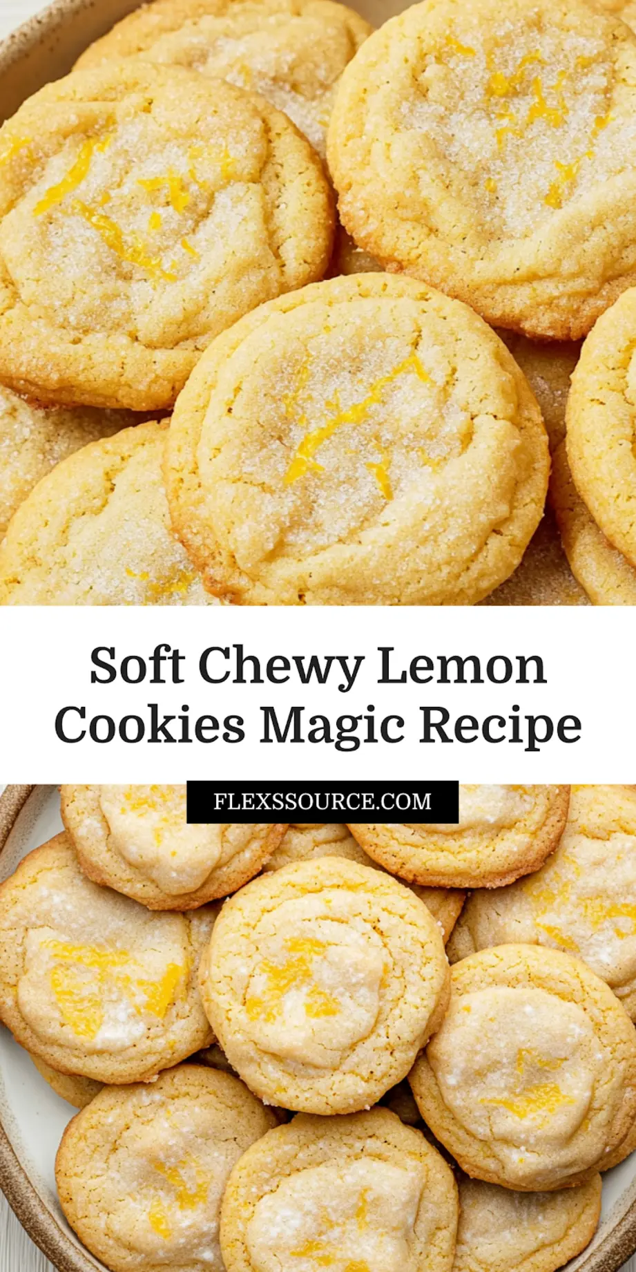 Close-up of a stack of soft and chewy lemon cookies, perfect for pinning to Pinterest.