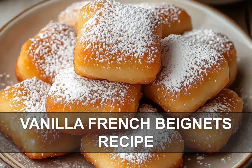 VANILLA FRENCH BEIGNETS RECIPE centered hero view, clean and uncluttered