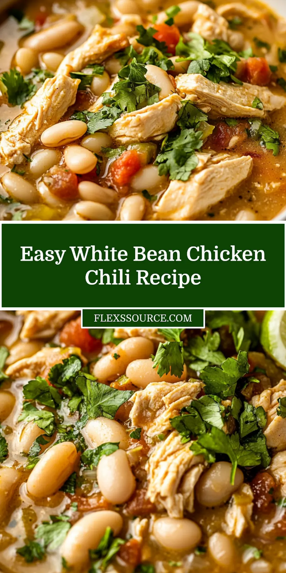 White Bean Chicken Chili: Easy and Comforting Recipe 3 WHITE BEAN CHICKEN CHILI centered hero view, clean and uncluttered_pin