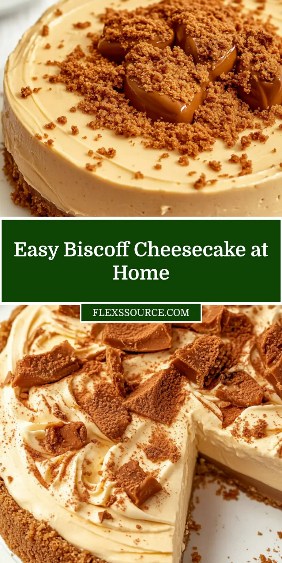 How to Make Biscoff Cheesecake at Home Quickly 4 A delightful close-up of a slice of No-Bake Biscoff Cheesecake, perfect for pinning, showcasing its smooth texture and cookie topping.