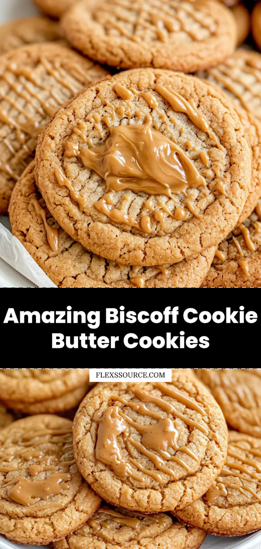 A close-up of freshly baked Biscoff Cookie Butter Cookies, showcasing their crispy edges and potential gooey centers.
