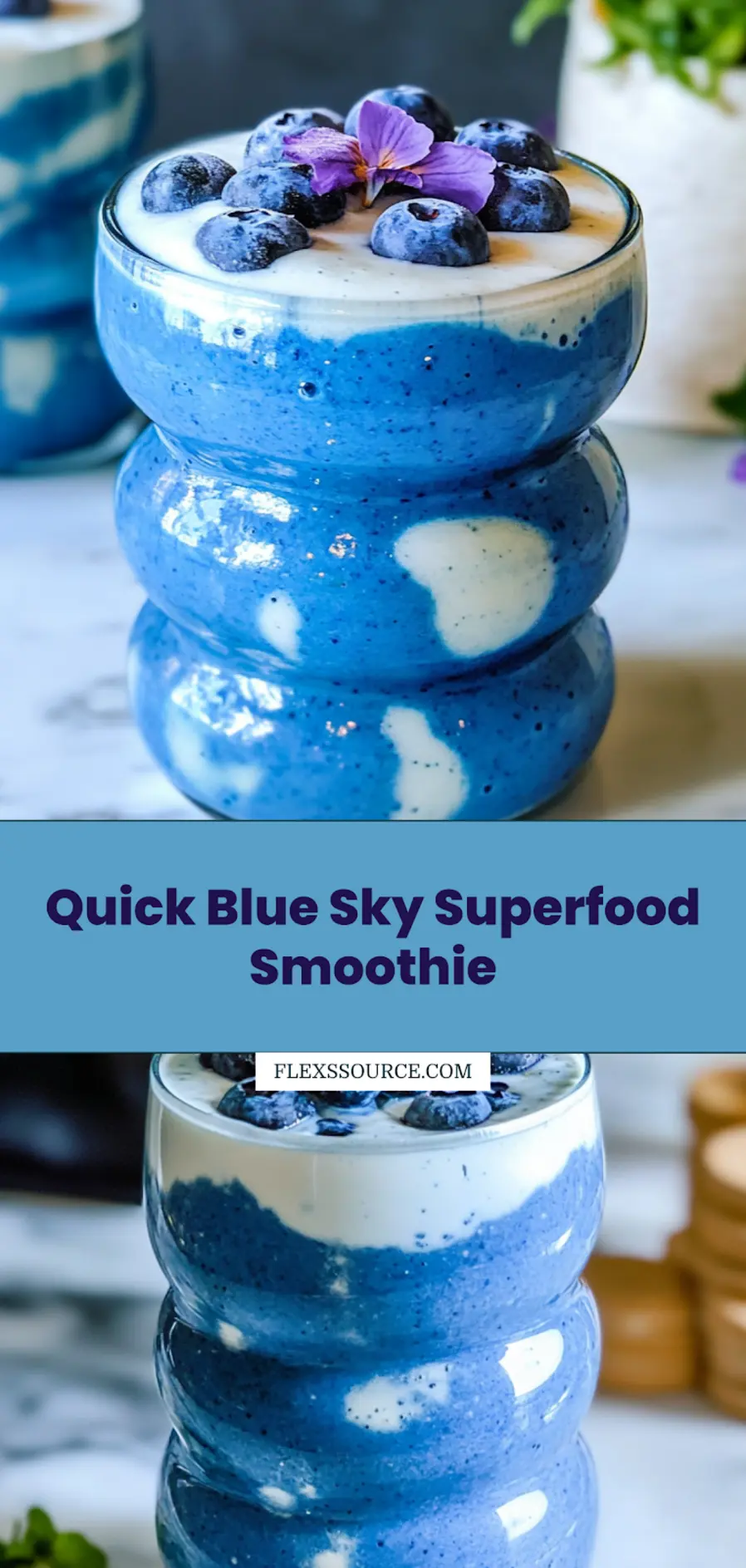 Blue Sky Superfood Smoothie beautifully presented with creamy blue swirls