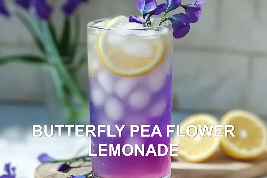 BUTTERFLY PEA FLOWER LEMONADE centered hero view, clean and uncluttered