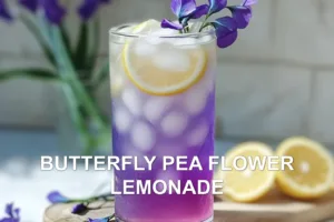 BUTTERFLY PEA FLOWER LEMONADE centered hero view, clean and uncluttered