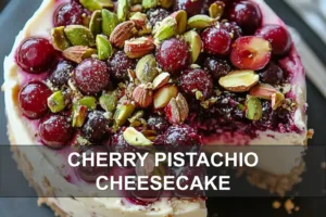 CHERRY PISTACHIO CHEESECAKE centered hero view, clean and uncluttered