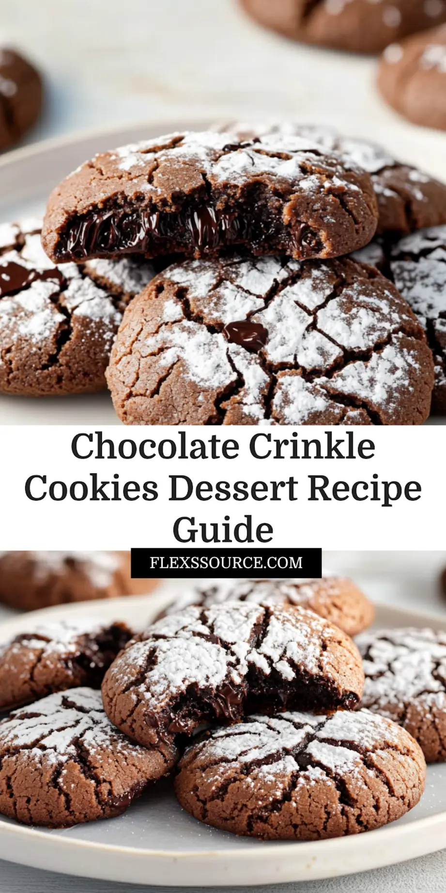 CHOCOLATE CRINKLE COOKIES DESSERT centered hero view, clean and uncluttered_pin