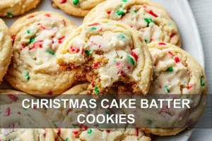 CHRISTMAS CAKE BATTER COOKIES centered hero view, clean and uncluttered