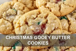 CHRISTMAS GOOEY BUTTER COOKIES centered hero view, clean and uncluttered