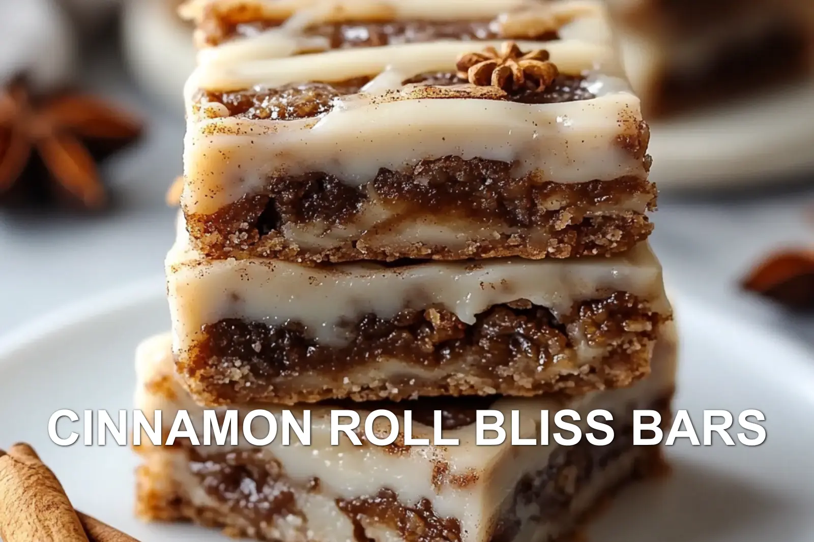 Try Cinnamon Roll Bliss Bars: Easy and irresistible 2 CINNAMON ROLL BLISS BARS centered hero view, clean and uncluttered