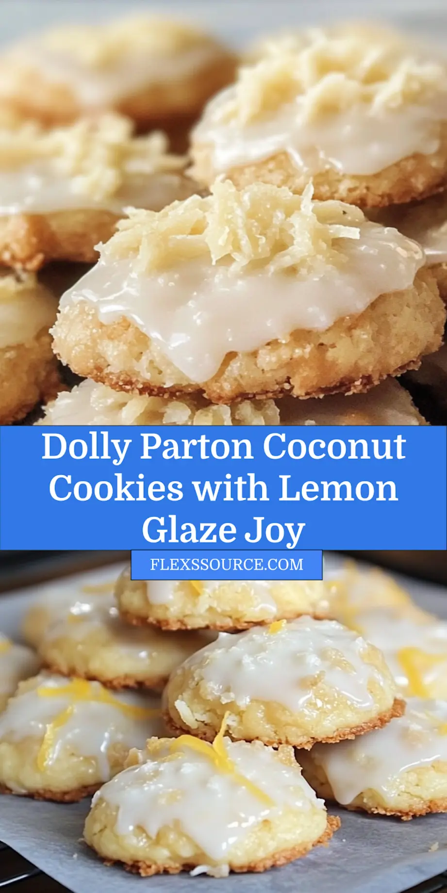 How to Make Dolly Parton Coconut Cookies with Lemon Glaze 4 Dolly Parton Coconut Cookies with Lemon Glaze, arranged on a wooden board