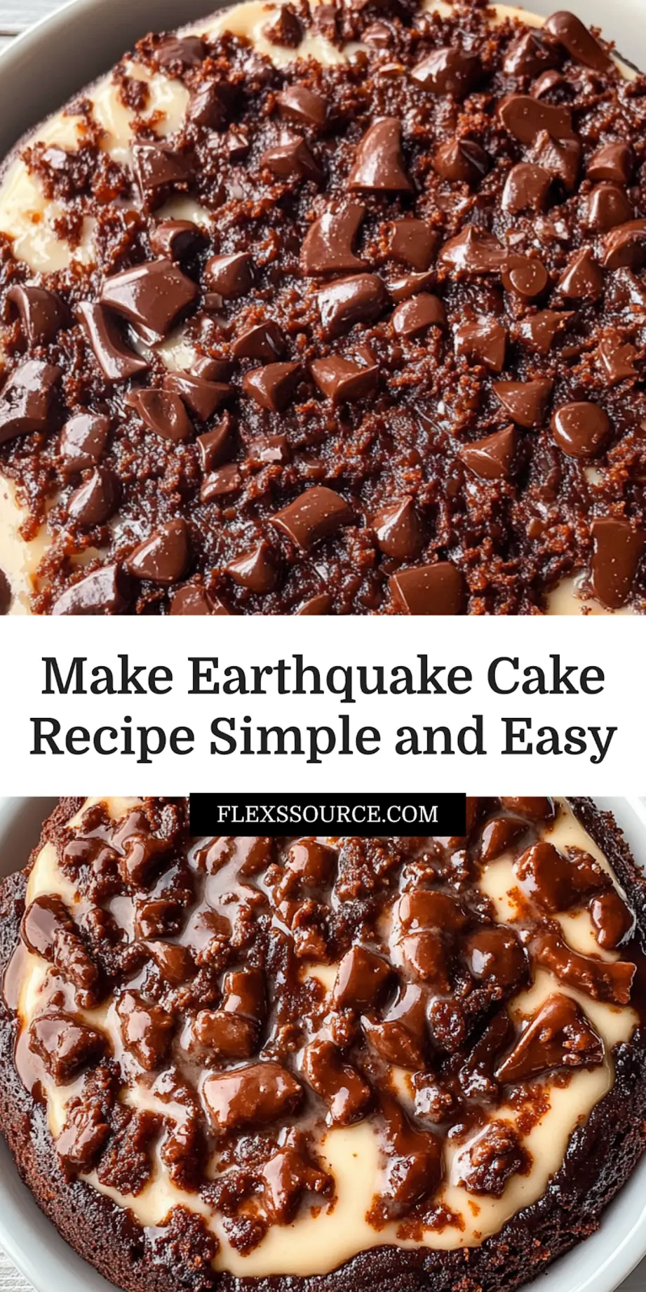 Close-up of a slice of Earthquake Cake showing cracked cream cheese swirl and chocolate cake layers