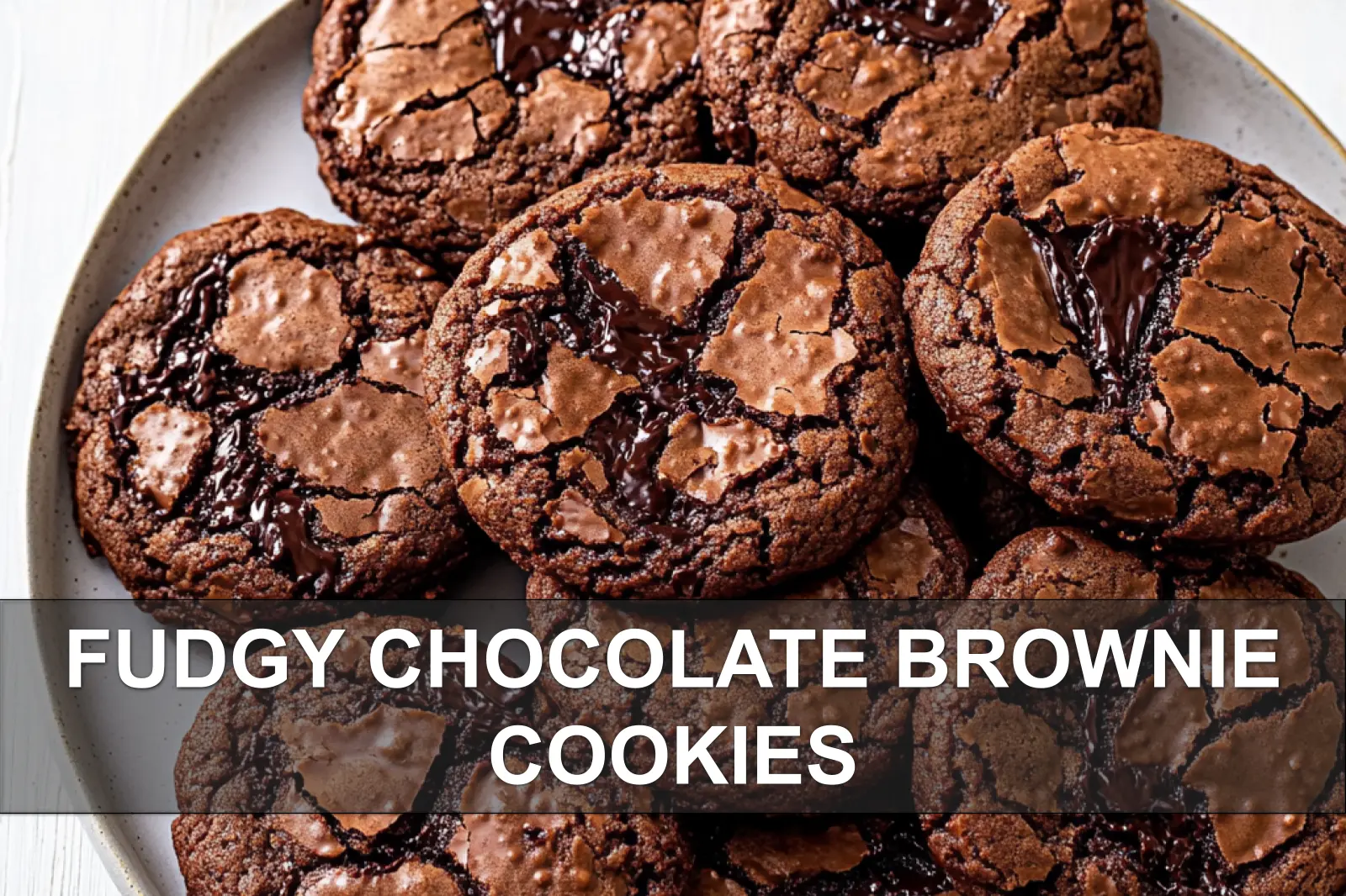 FUDGY CHOCOLATE BROWNIE COOKIES centered hero view, clean and uncluttered