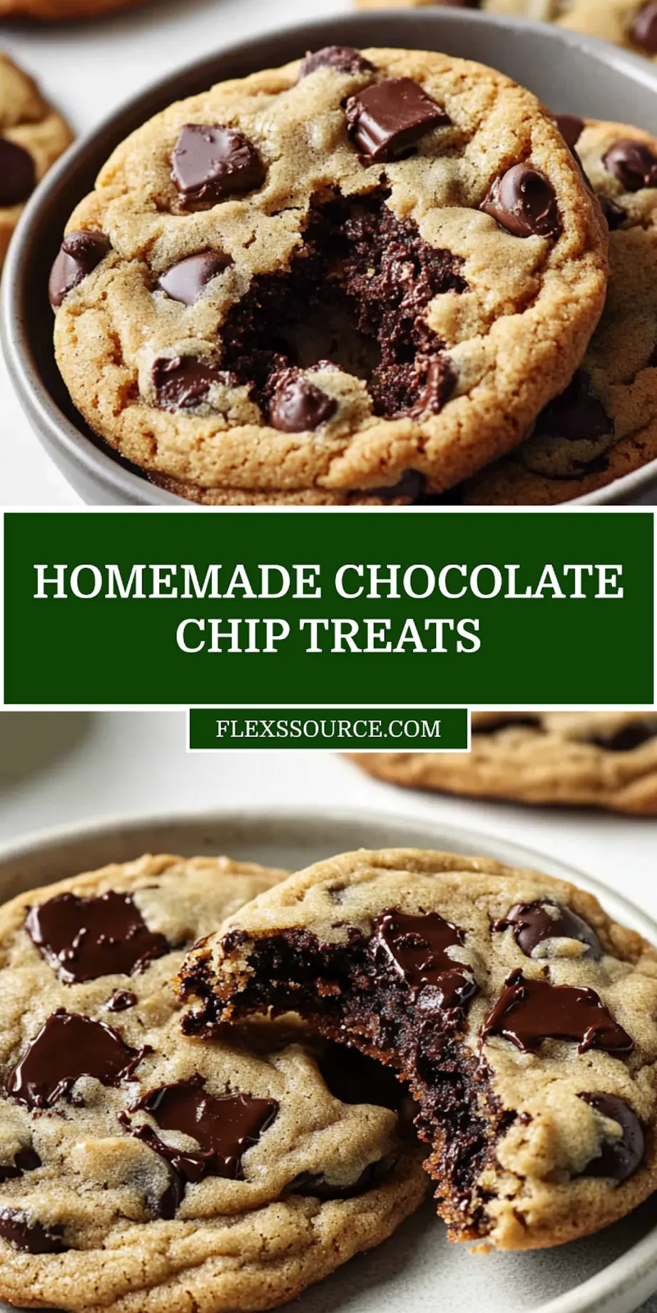 HOMEMADE CHOCOLATE CHIP COOKIES centered hero view, clean and uncluttered_pin