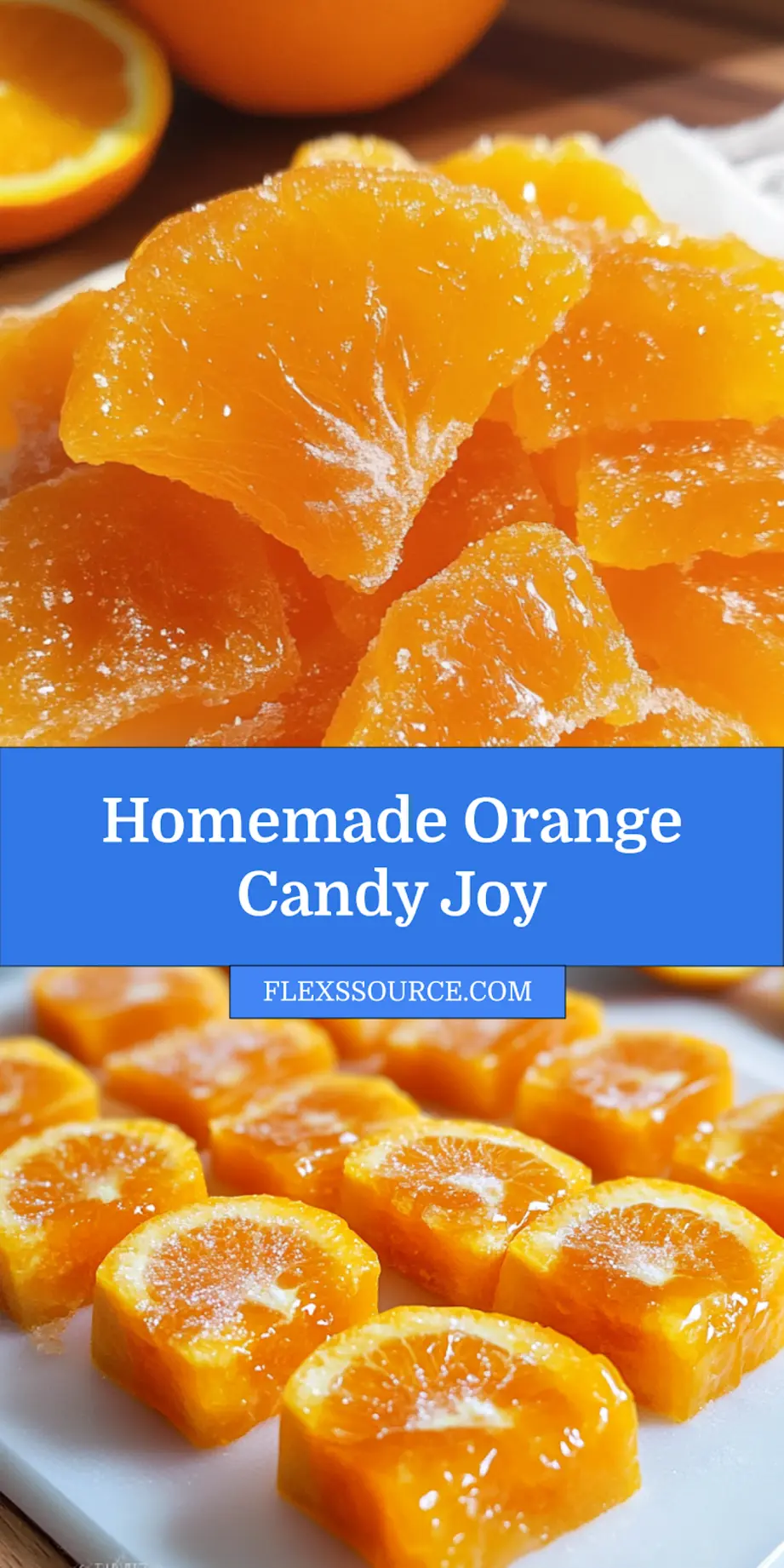 Finished homemade orange candies neatly arranged on parchment paper