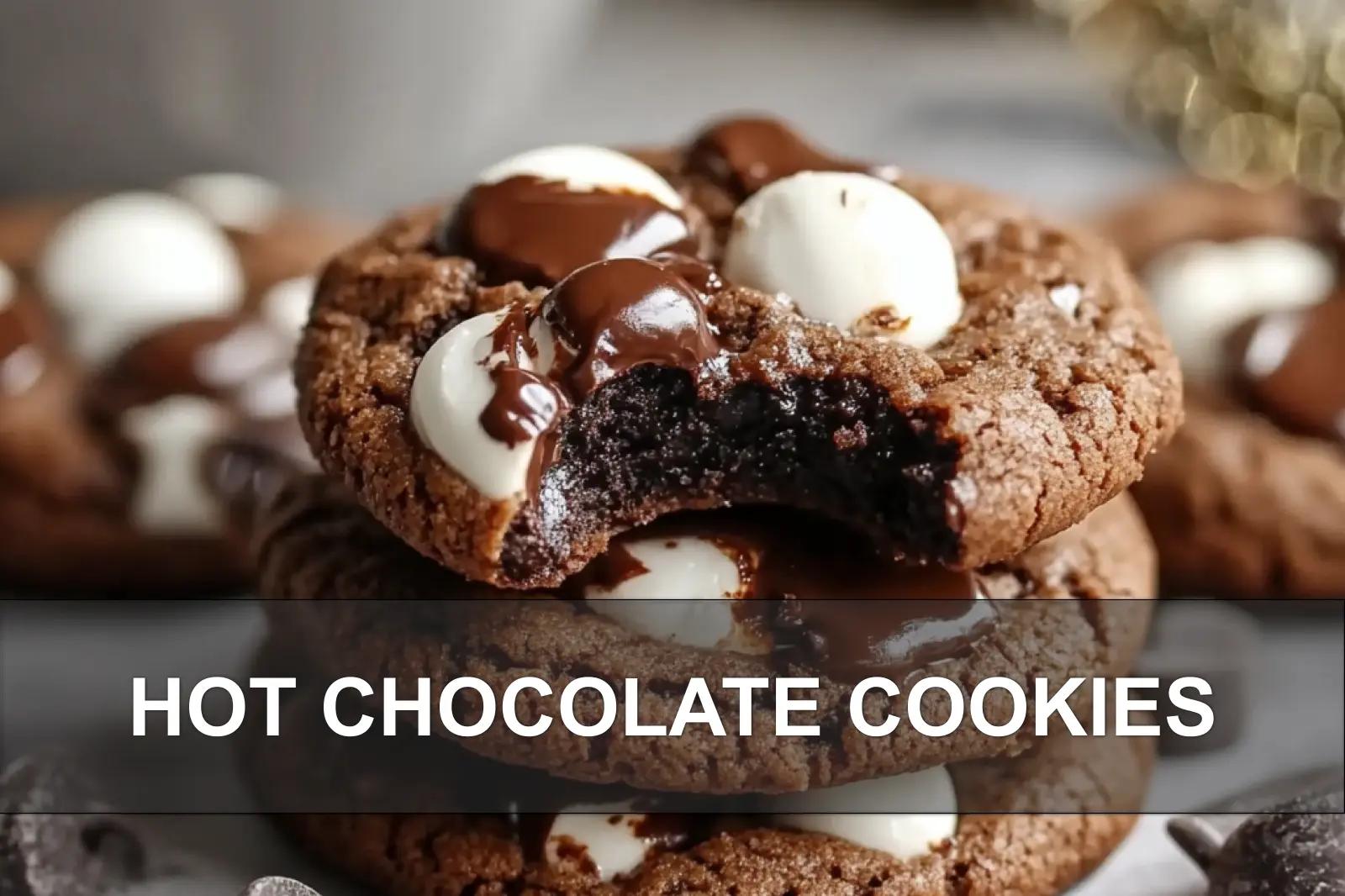 Hot Chocolate Cookies: Deliciously Gooey Peppermint Treat 2 HOT CHOCOLATE COOKIES centered hero view, clean and uncluttered