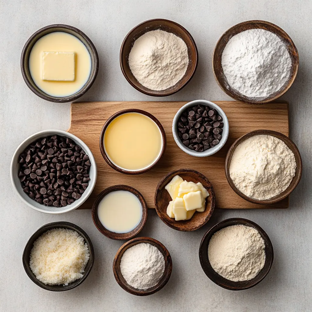 Ingredients for Chocolate Chip Cookie Dough Twists arranged neatly