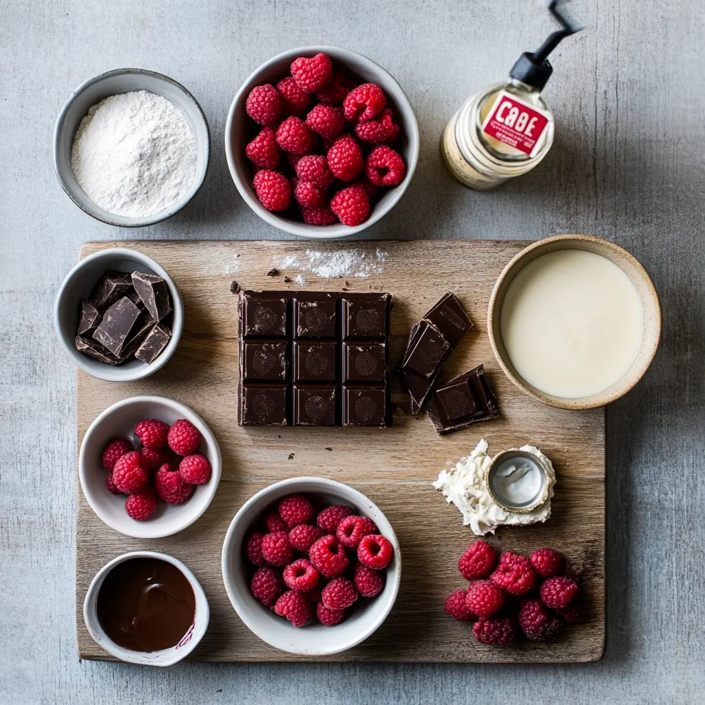 Dark Chocolate Raspberry Mousse Cake centered hero view, clean and uncluttered