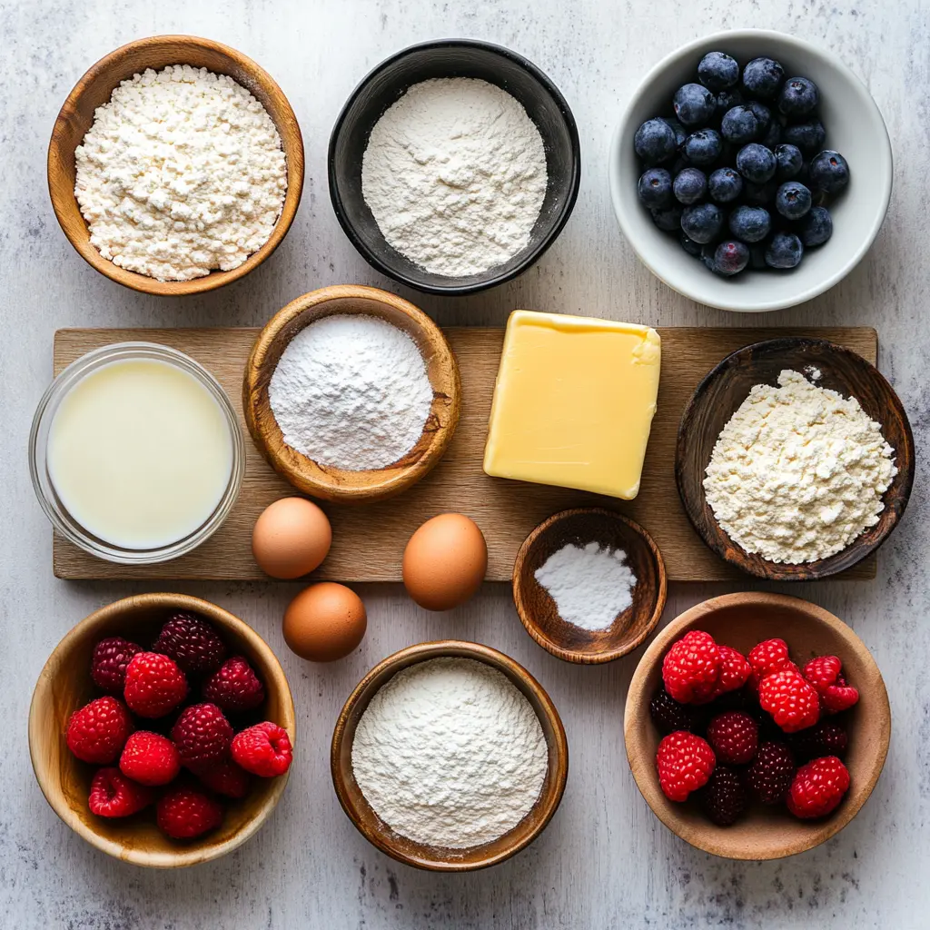 Ingredients for Million Dollar Pound Cake laid out neatly