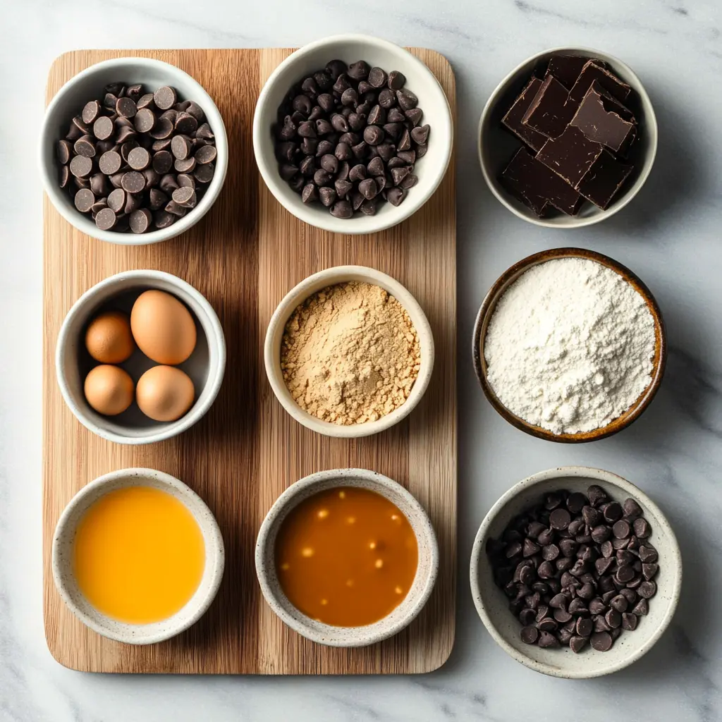 Peanut Butter Filled Brownie Cookies ingredients laid out neatly