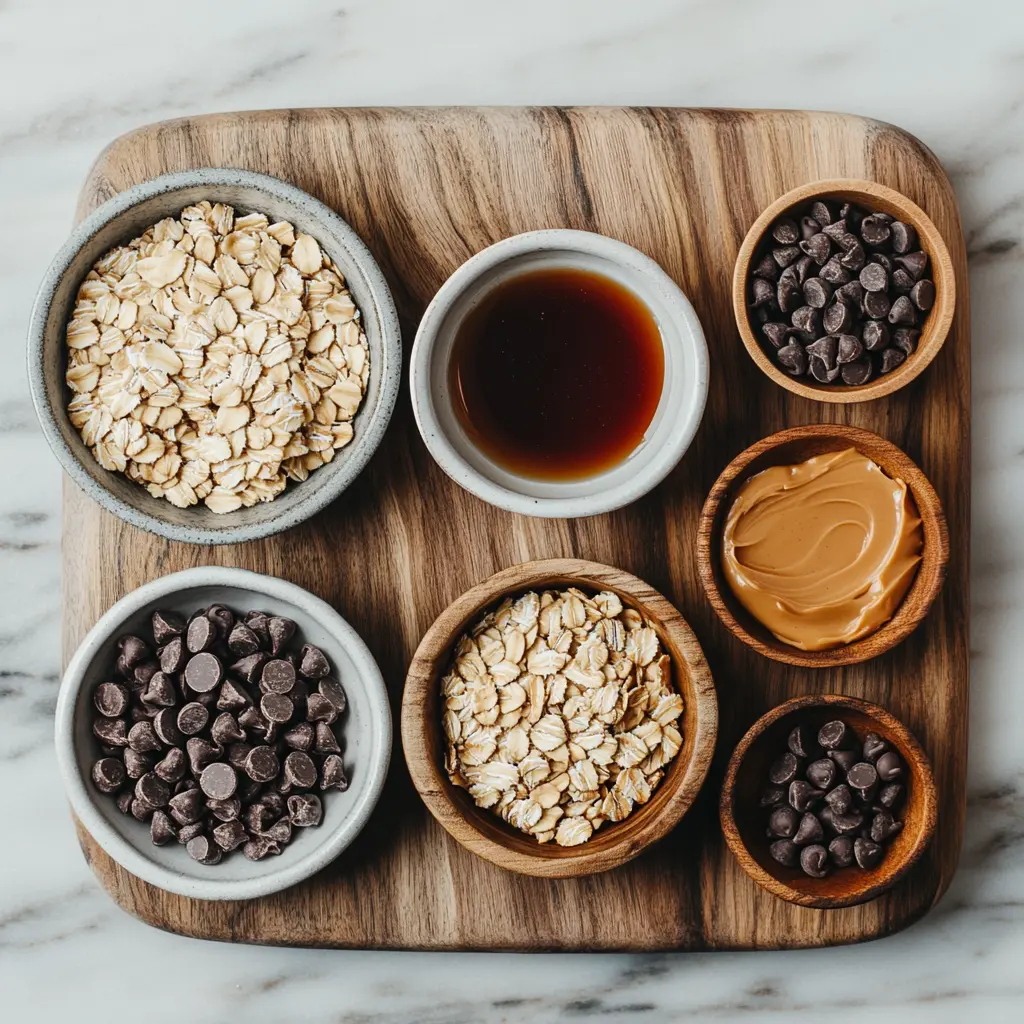 Peanut butter oat balls ingredients displayed neatly
