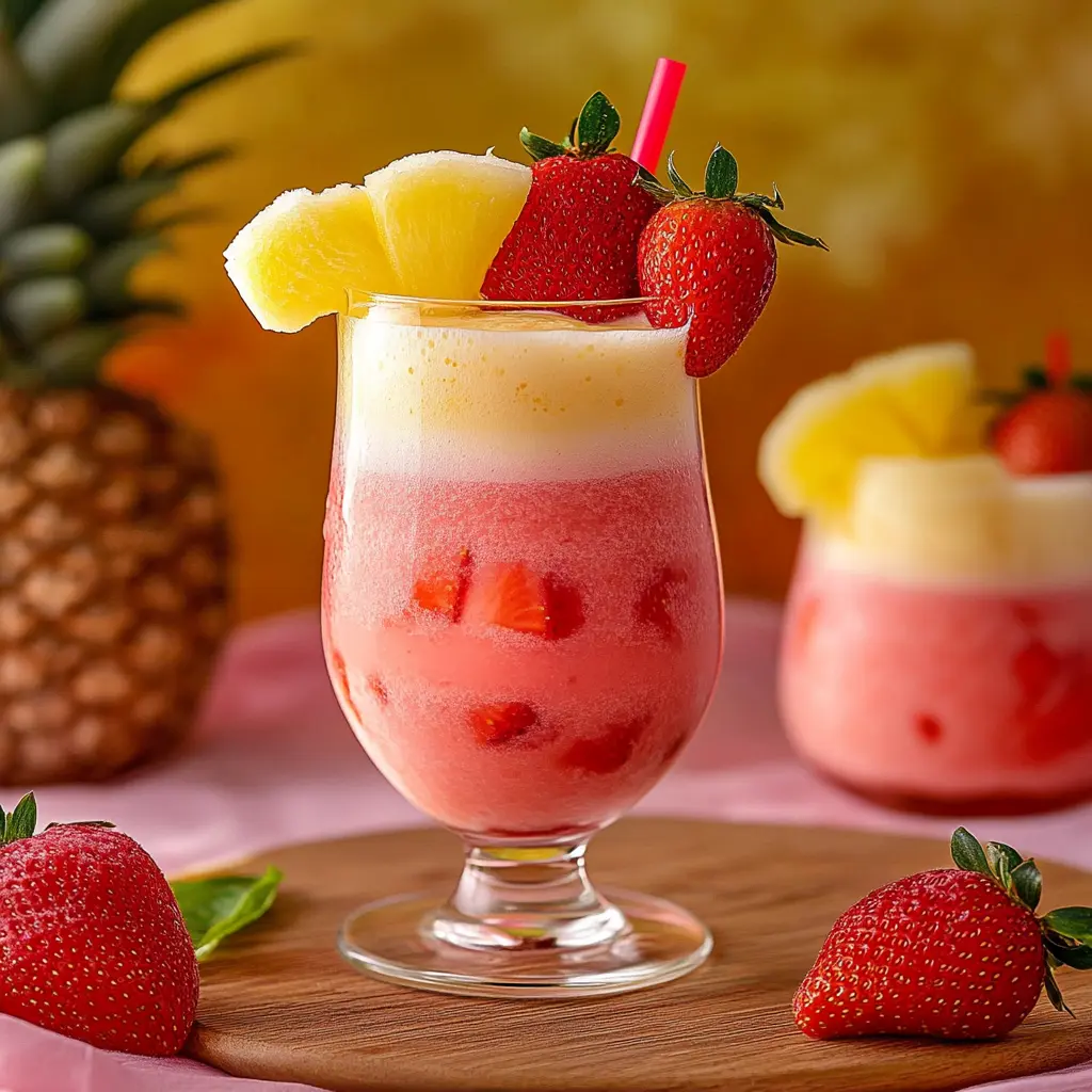 How to Make a Fresh Strawberry Pina Colada at Home 3 Strawberry Pina Colada centered hero view, clean and uncluttered