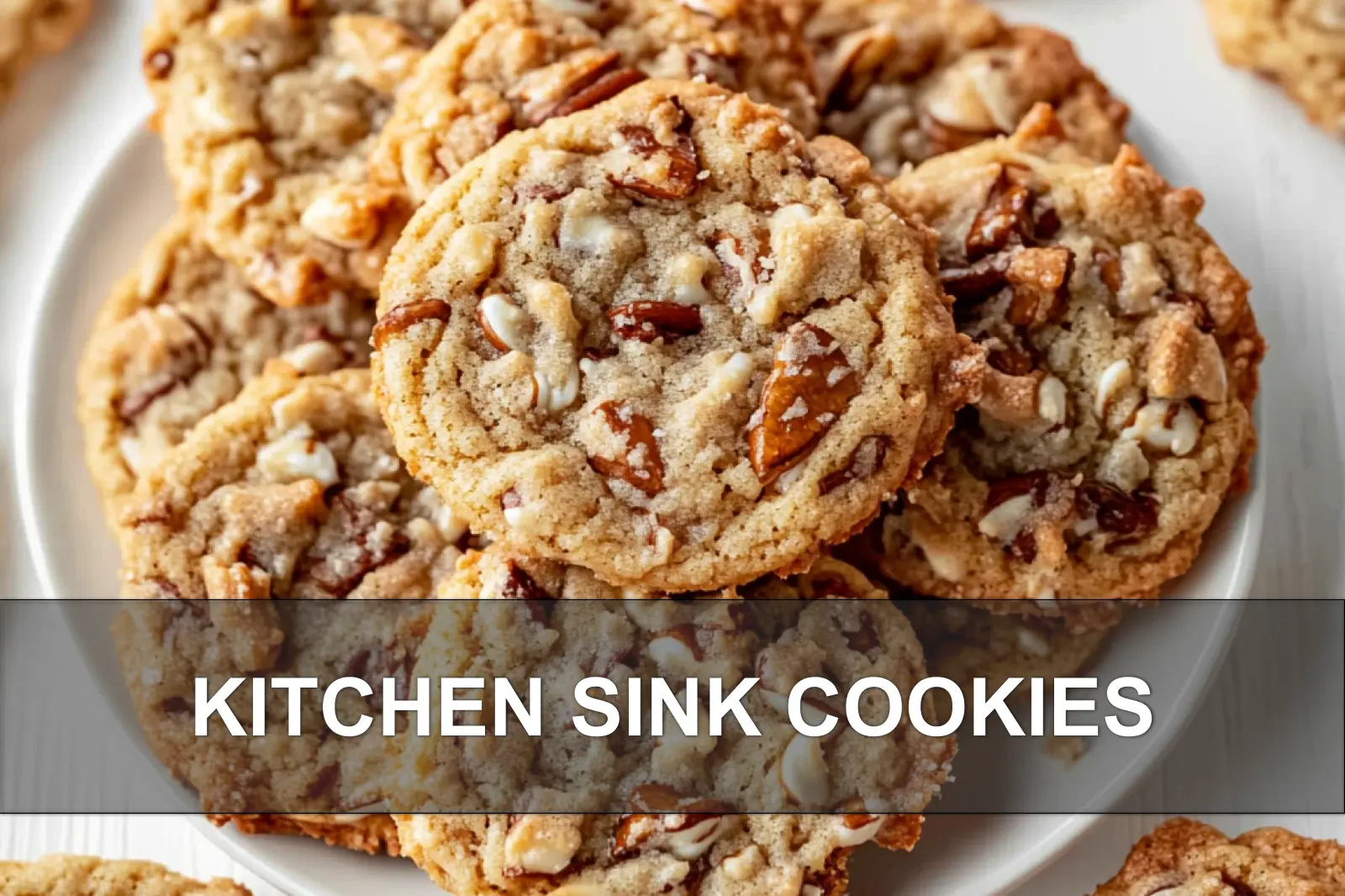 How to Make Kitchen Sink Cookies Deliciously 2 KITCHEN SINK COOKIES centered hero view, clean and uncluttered