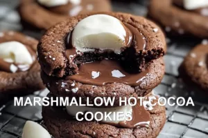 How to Make Marshmallow Hot Cocoa Cookies at Home MARSHMALLOW HOT COCOA COOKIES centered hero view, clean and uncluttered