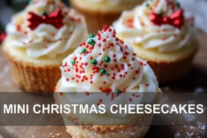 Discover Mini Christmas Cheesecakes for Happy Holidays MINI CHRISTMAS CHEESECAKES centered hero view, clean and uncluttered