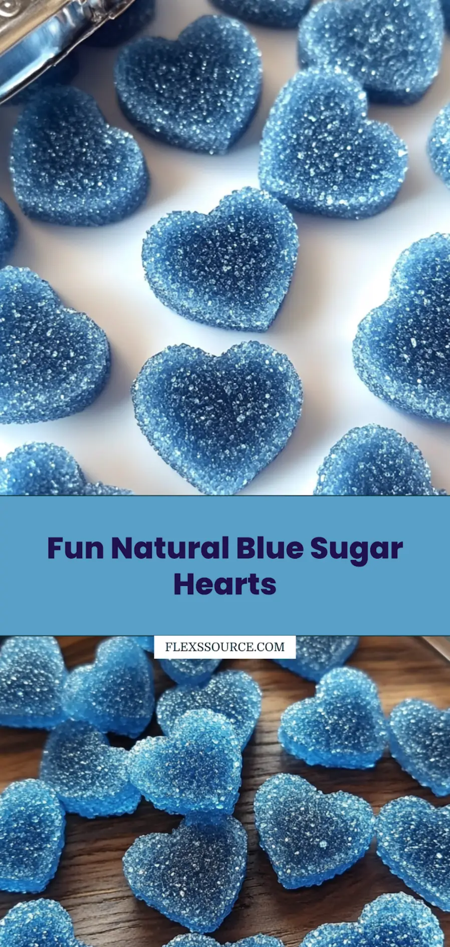 Natural Blue Sugar Hearts, centered hero view with clean and uncluttered background, close-up